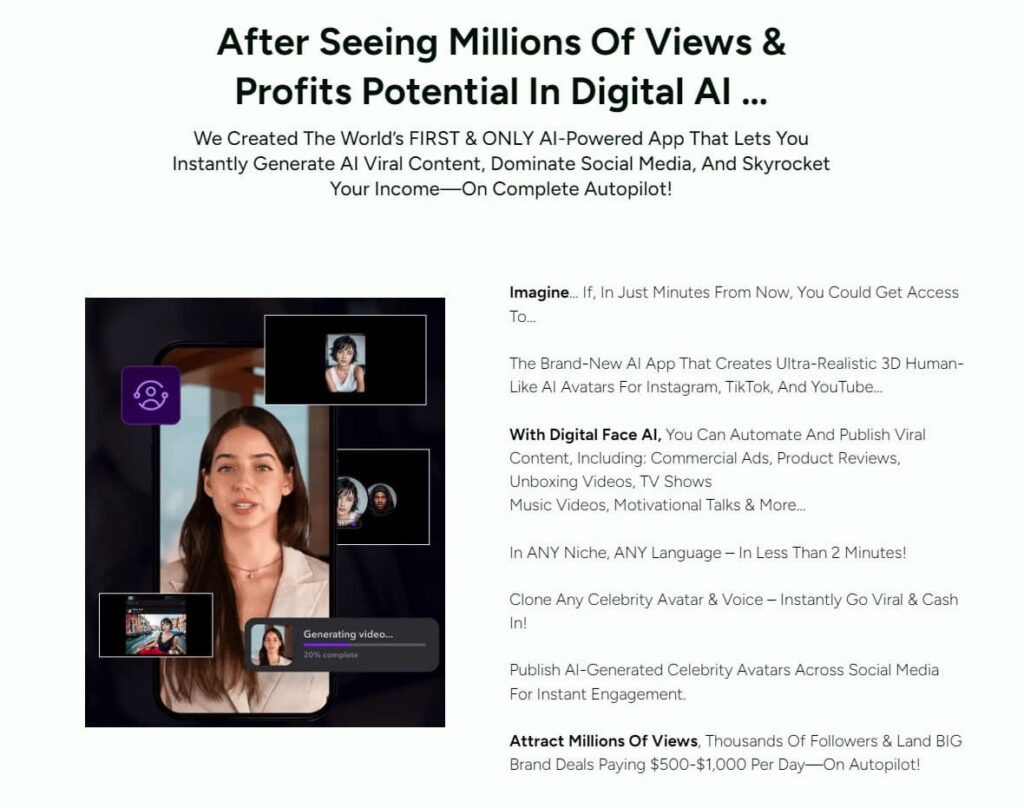 Digital Face AI - Unlimited Face Video Creator $16 one time 11 digital face ai